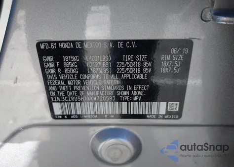 2019 Honda Hr-V Sport from USA, damaged, VIN 3CZRU5H1XKM720583